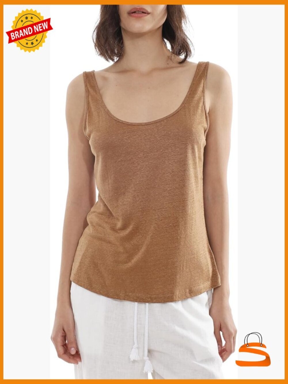 100% Linen Sleeveless Scoop Neck Knitted Tank Top for Summer